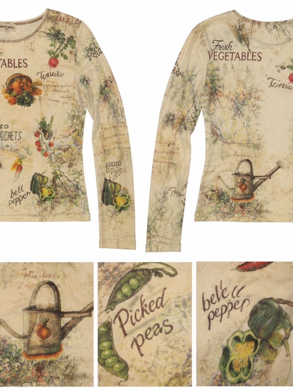 South Gem Co. Garden Vegetable Graphic Long Sleeve Top Small Cottagecore Y2K